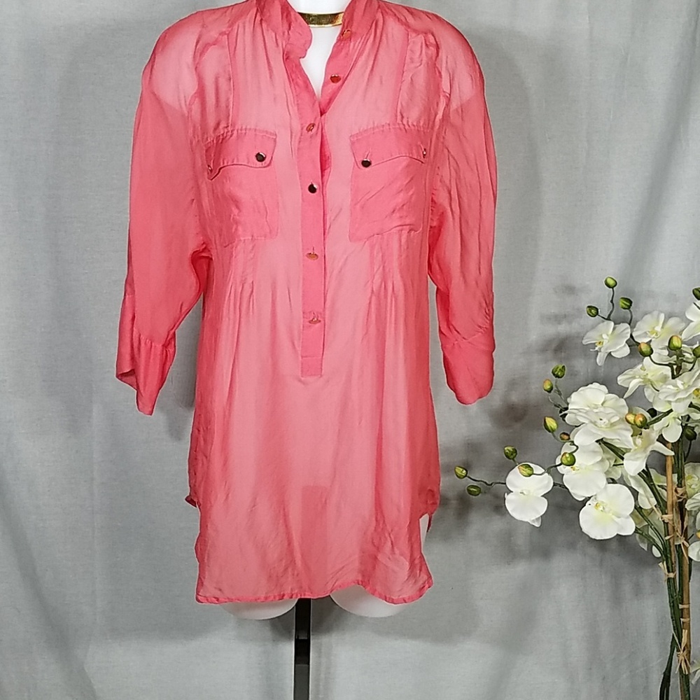 100% Sheer Silk Boho Mini Dress Size 10
